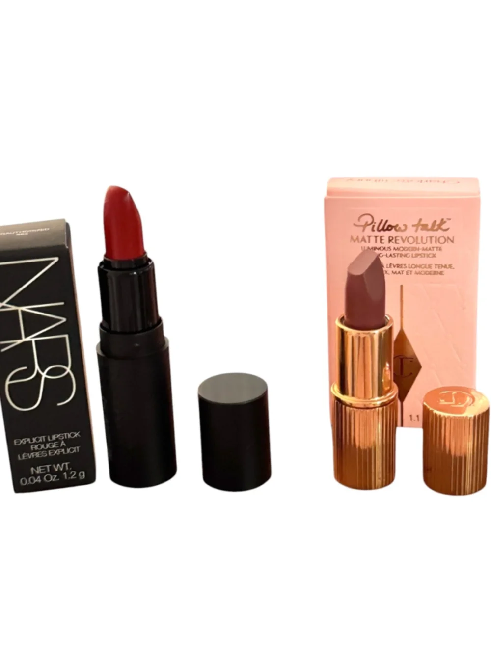 Mini NARS & Charlotte Tilbury Lipstick Set, true red and warm berry pink matte